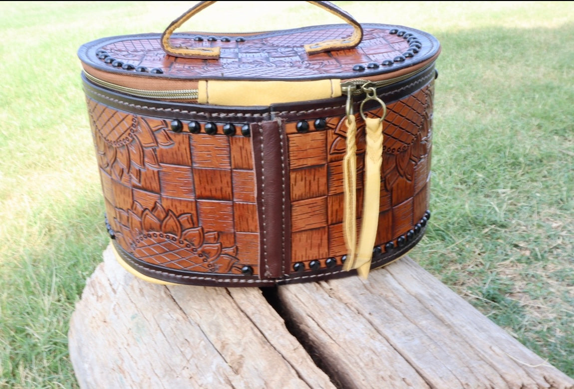 Tooled Leather Train Case
