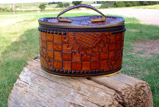 Tooled Leather Train Case